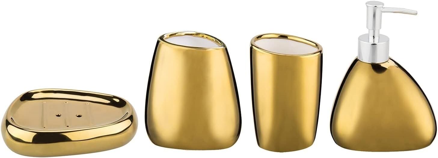 Bathroom Sets 4 Pc Ceramic Bathroom Accessories with Soap Dispenser Tumbler Toothbrush Holder and Dish Coastal Decor
