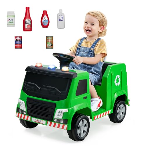GLACER Kids Ride on Car, 12V Recycling Garbage Truck Toys w/Remote Control