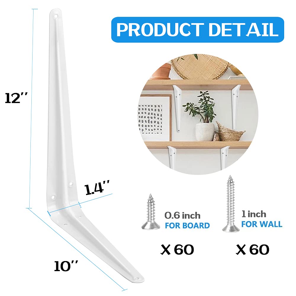 Buy 20 Pack Shelf Brackets 12 Inches White, Heavy Duty Steel Metal L