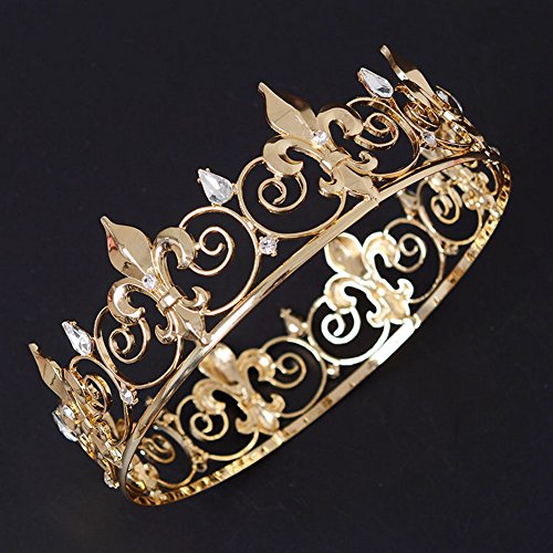 Eseres Gold King Crown For Men Full Round Fleur De Lis Crown Prom Queen Crowns #TOP2