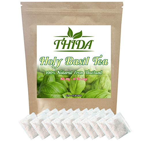 Holy Basil Tea 15 Bags | Tulsi Leaves Tea Bags Herb Tea | Raw from Thailand | Asian Herbal Tea Holy Basil Tea by Thida