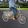 Donened - 24 Inch Adult Bicycle, 6-Speed 3 Wheel Bike with Basket, Gold Tricycle Bike, Adult Trike Bik for Shopping Picnic Beach #4