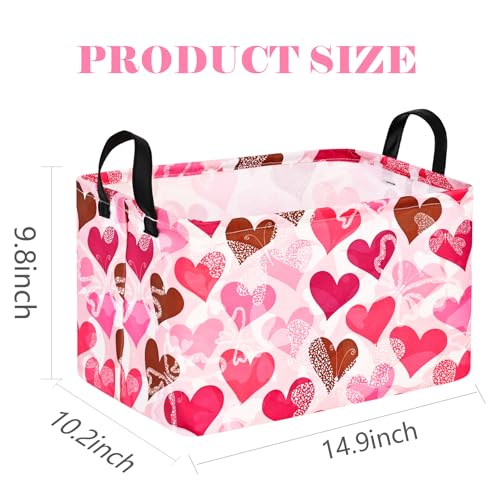 Image of Rectangle Gift Storage Basket Home Shelf Storage Basket Organizer Box Clothes Laundry Hamper Nursery Basket Laundry Basket with Handles (Big Heart)