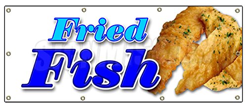 36"x96" Fried Fish Banner Sign Fry Fish deep Seafood sea Food Fresh Batter