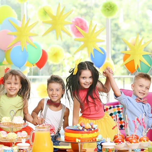 Image of TONIFUL 4 Pcs Explosion Star Balloons Pastel Yellow Foil Party Balloon | Large Mylar Star Balloon for Sunflower Girls' Birthday Bridal Shower Baby Shower Spring Lemon Garden Picnic Party Supplies