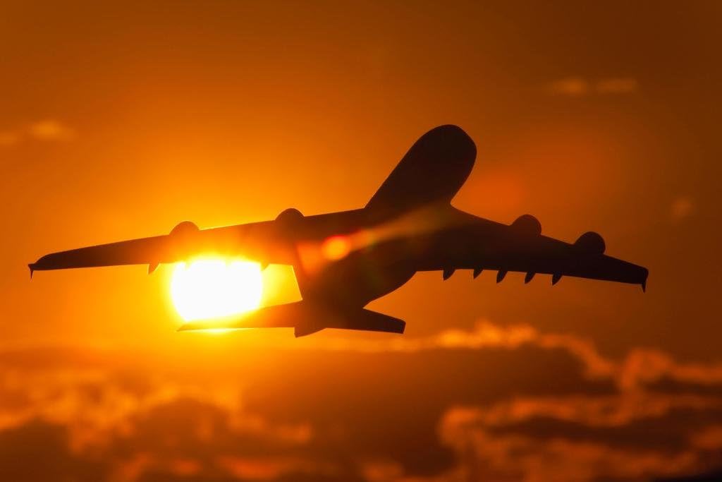 Airbus A380 Commercial Airplane Flying Into Sunset Photo Photograph Cool Wall Art Print Poster 36x24