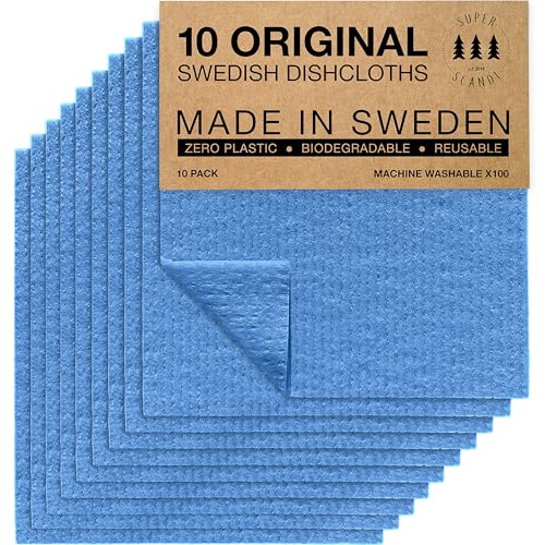 SUPERSCANDI Putzlappen im 10er Pack - 100% Biologisch Abbaubar & Kompostierbar | Wiederverwendbare & Lebensmittelsichere Spültücher Ohne Plastik | Für Jede Oberfläche Geeignete Spüllappen | Blau