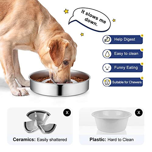 Aiperro Stainless Steel Non Slip Slow Feeder Dog Bowl, 4 Cups Metal Dog Food Bowls For Medium And Large Dogs, Fun Bloat Stop Pet Bowl Dog Water Bowl For Fast Eaters, Slows Down Pets Eating #TOP5