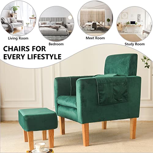 Takuka Modern Accent Velvet Green Chair Upholstered Armchair With Ottoman Fabric Armchair And Footrest Set Comfy Reading Single Sofa For Living Room Bedroom (Velvet Green) #TOP3