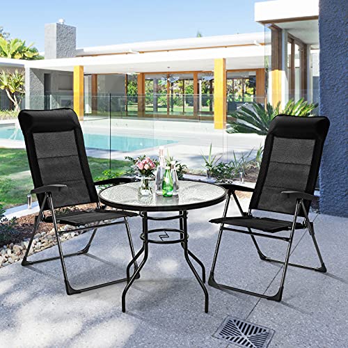 Image of Tangkula 2 Pieces Patio Dining Chairs, Folding Portable Chairs with Adjustable Backrest, Outdoor Camping Chair Set with Armrests & Headrest, Set of 2 Outdoor Lawn Chairs for Yard, Poolside, Balcony