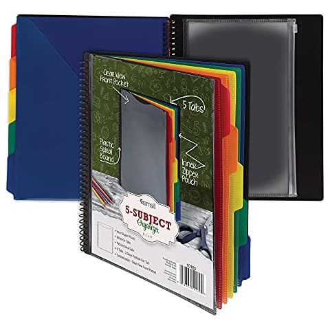 Samsill 10 Pocket Poly Organizer with 5 Dividers,File Folders Letter Size,Customizable Front Cover,Inner Zipper Pouch,Erasable Write-On Tabs in Assorted Colors,Plastic Folder with Pockets Cover