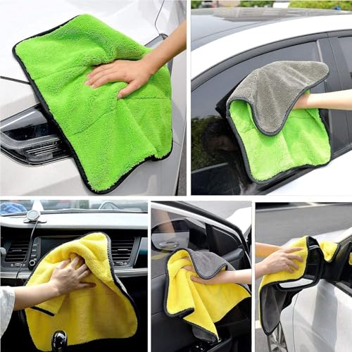 Image of Auto Hub Heavy Microfiber Cloth for Car Cleaning and Detailing, Double Sided, Extra Thick Plush Microfiber Towel Lint-Free, 600 GSM (Size 40cm x 40cm) /Pack of 4, Color: Mix, Multi Color