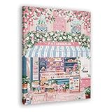 FITIE Vintage Parisian Patisserie Canvas Wall Art Poster, French Bakery Pink Aesthetic Framed Artwork Prints Wall Decor for Kitchen Dining Room Cafe Restaurant, 11x14 Inch