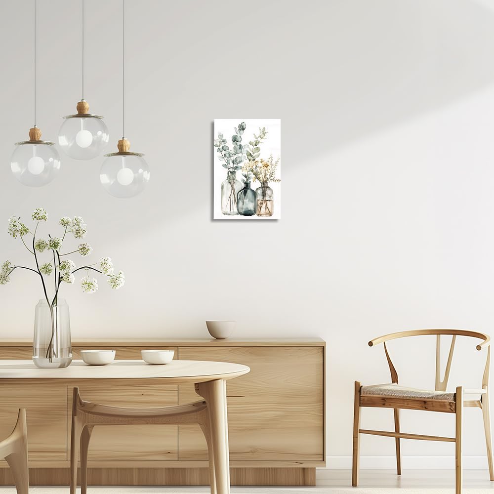 QIXIANG Kunstdruck auf Leinwand, Motiv: Eukalyptus-Salbei, grüne Blumenblätter, Bilddrucke, Boho, Wildblume, botanisches Gemälde für Wohnzimmer, Badezimmer (weiß, 40,6 x 61 cm)