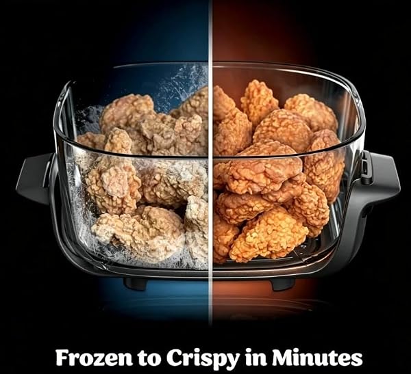 4-in-1 Glass Air Fryer, 4QT Large Glass Bowls with Lids, Non-Toxic, Detachable Base for Deep Cleaning, Oil-Less Healthy Cooking,Microwave, Freezer, Dishwasher Safe by BYESHOP - Image 6