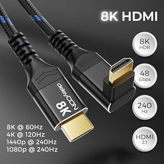 deleyCON Cavo HDMI 2.1 8K 1m Angolato (Angolo di 90°) per TV, Monitor, PS4, PS5, Soundbar Dolby Atmos e EARC, HDR10+ - Cavo Ultra High Speed 48 Gbps - 10K/8K@60Hz, 4K@120Hz/144Hz, 2K@240Hz