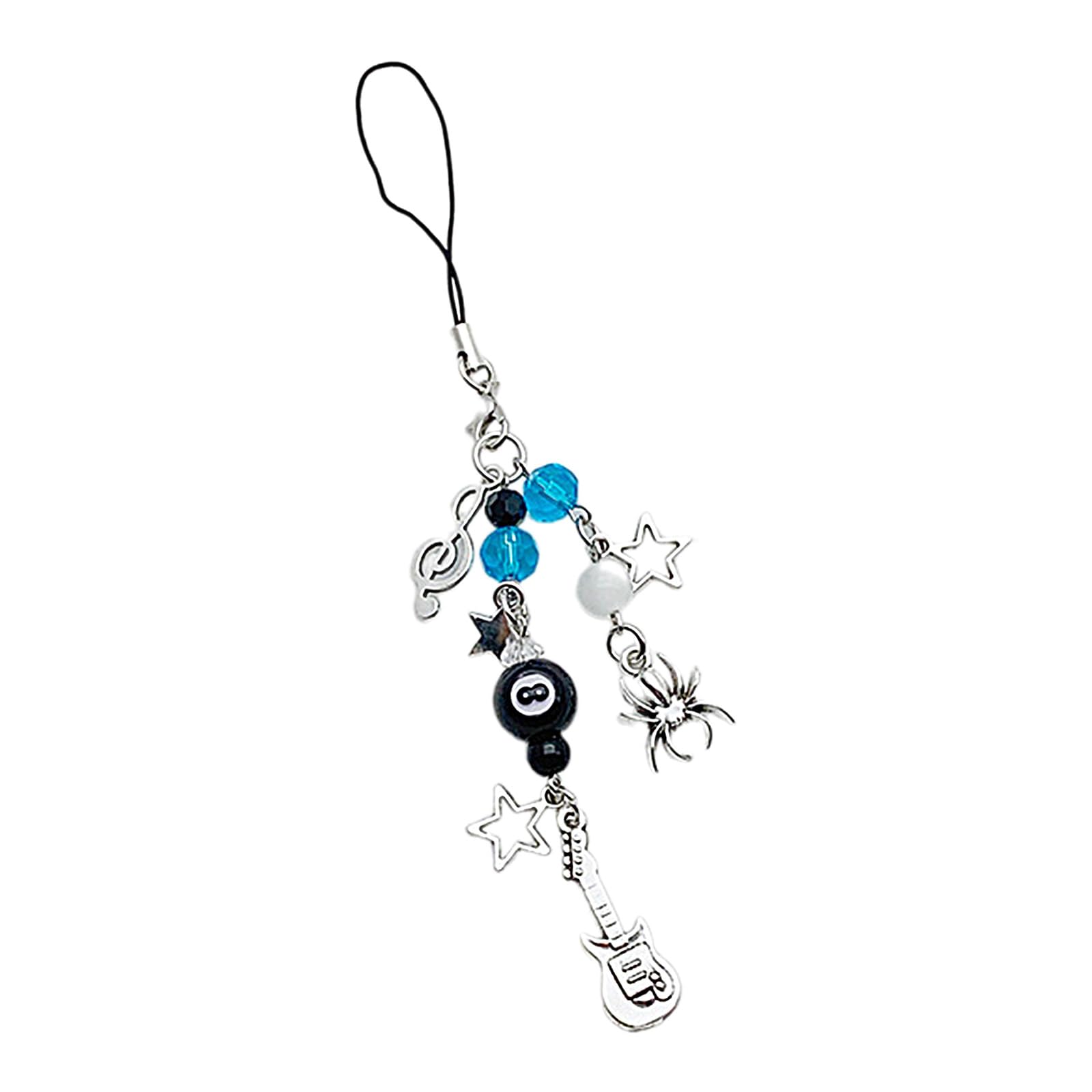 yanzunlrn Dark Music Festival Bass Guitar Beaded Star Phone Charm Pendant Keyring Cellphone Keychain Accessory for Bag Backpack Star Decoration