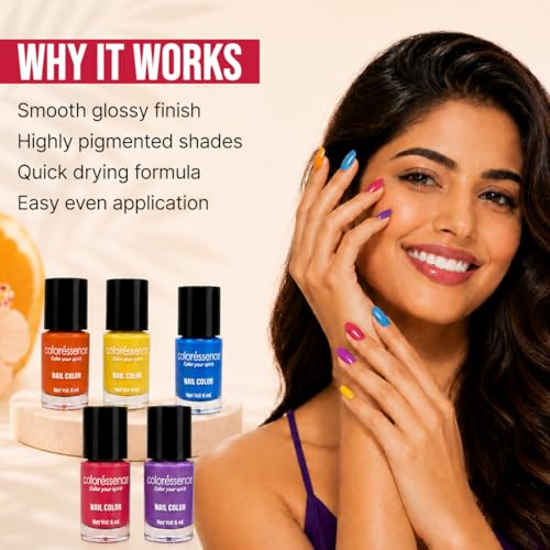 Image of Coloressence Gelato Summer Shades Nail Paint Kit, Set of 5 with FREE Nail Polish Remover | Glossy Finish | Quick Dry | Chip Resistant | Highly Pigmented