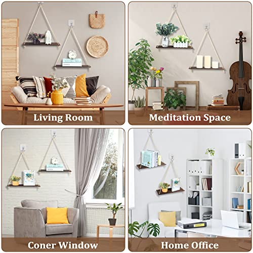 Reginary Boho Hanging Shelves Set Of 6 Wood Hanging Shelves Boho Triangle Floating Shelves Hanging Plant Shelf For Farmhouse Rustic Modern Plant Aesthetic Dorm Living Room Bedroom Wall Decor #TOP5