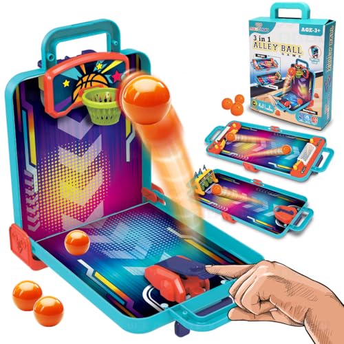Image of Wembley 3 in 1 Alley Ball Game for Kids Includes Pinball Bowling Basketball Arcade Machine Toy Tabletop Indoor Game Easy to Assemble Birthday Gift for Boys Girls, Multicolor