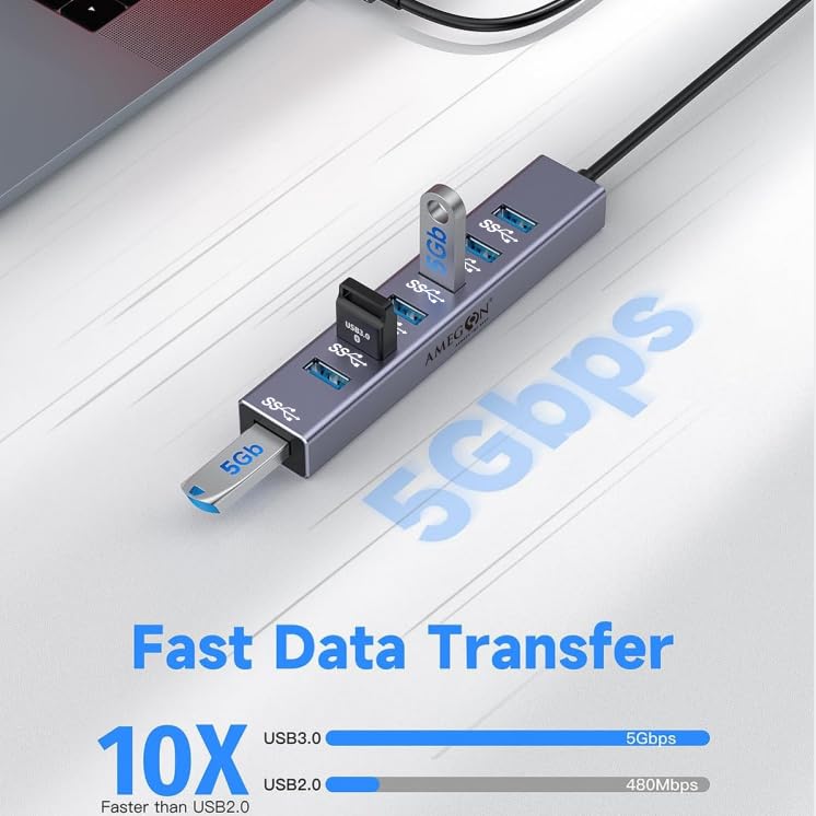 Image of AMUH07C USB-C to 8 in 1 Multifunction Hub USB 3.1, USB3.0 X 7: 5Gbps;USB C X 1:5v /3a Extra Power, Wide Compability: Laptop, PC Tower, Flash Drive, Keyboard, Mouse, Card Reader & More.