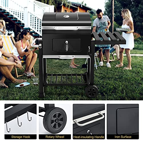 Giantex 24 Inch Charcoal Grill With Folding Side Table, Large Grilling Area, Built-In Thermometer, Draw-Out Ash Tray, Bbq Grill Outdoor Smoker With Wheels For Picnic Camping Patio Backyard Cooking #TOP6