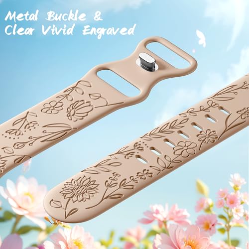 Image of SNBLK 6 Pack Floral Engraved Bands Compatible with Apple Watch Bands 40mm 41mm 42mm 38mm 44mm 45mm 46mm 49mm Women Men, Silicone Flower Pattern Strap for iWatch Series 11 10 Se Ultra 9 8 7 6 5 4 3 2 1