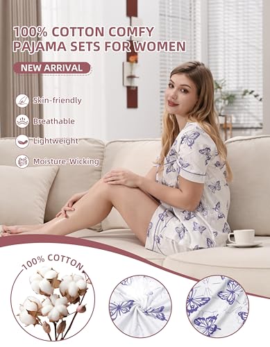 Image of NAP BOUND 100% Cotton Pajamas for Women Sets 2 Pieces Pjs Button short sleeves with Pockets Soft Sleepwear Loungewear XS-XXL