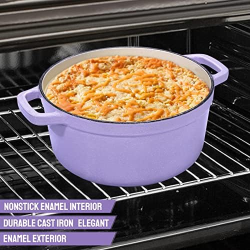 Dutch Oven Pot with Lid, Enameled Cast Iron Coated Dutch Oven 9.5QT Deep Round Oven, Non-Stick Pan with Dual Handle for Braising Broiling Bread Baking Frying, for Open Fire Stovetop Camping