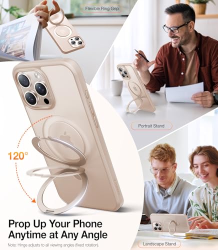 Image of TORRAS Ostand for iPhone 16 Pro Case Magnetic Stand, Desert Titanium 6.3 inch | [Fit for MagSafe][Flexible Stable Stand] 4X Military-Grade Shockproof, Slim Protective Phone Cover, Translucent Rose Gold