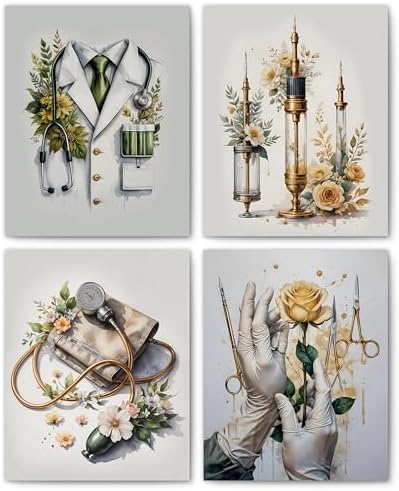 FITIE Vintage Floral Nurse Doctor Medical Wall Art Posters Set of...