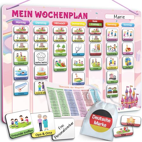 LIKARTO Wochenplaner Kinder - Montessori Aufgabenplaner & Magnettafel - Für mehr Struktur im Alltag - individuell anpassbar - Pink