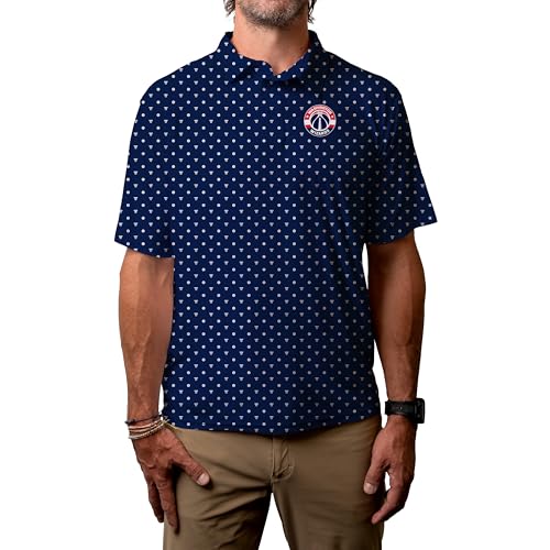 Washington Wizards NBA Officially Licensed Short Sleeve Performance Polo All Over Print Agile, Large Team Color