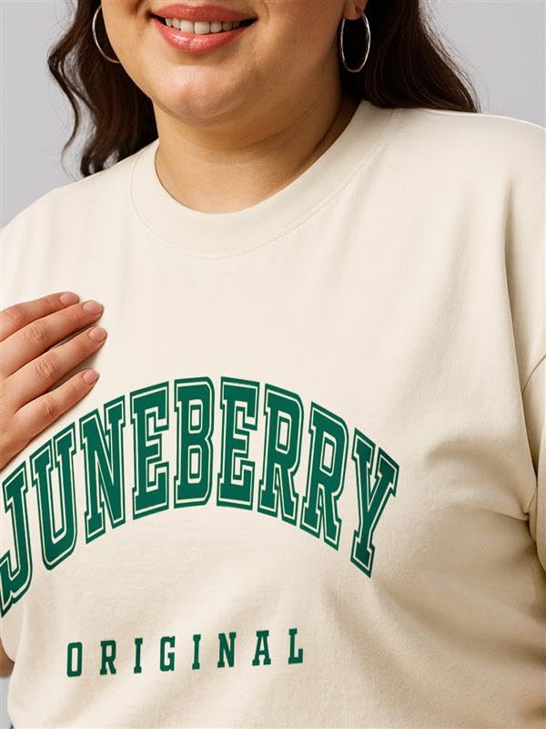 Image of JUNEBERRY 100% Pure Cotton Oversized Baggy Fit Cool Front Chest Graphic Printed Half Sleeve Plus Size T-Shirt for Women & Girls (Sizes: 2XL to 5XL)