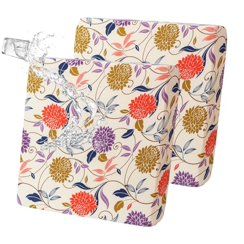 FORCHEER Waterproof Ourdoor Chair Cushion Covers Set of 2 23x23 Floral Printed Stretch Patio Chair Cushino Covers for Rattan Patio Furniture Replacement