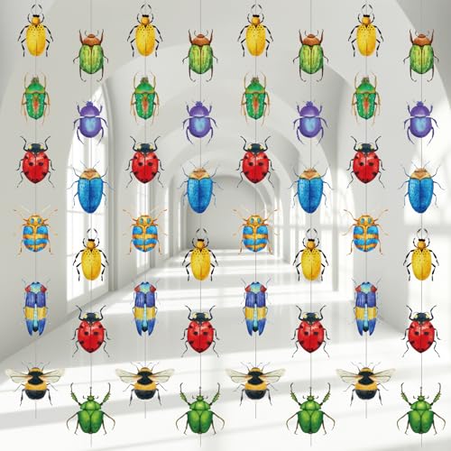 Gueevin 8 Pcs Bug Garland Spring Insects Party Decor Bug Garland Banners Hanging Ceiling Decor Insect Theme Streamers Colorful Beetle Ladybug Backdrop for Garden Birthday Party Supplies
