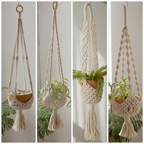Aain Macrame Cotton Plant Hanger without Pot and Set of 4 | Ceiling Hook Hanger, Rope Flower Pot Holder for Indoor Outdoor Balcony Garden Home Decor Flower Planter (Ivory) (B0C28D8Q5M) Amazon Price History, Amazon Price Tracker