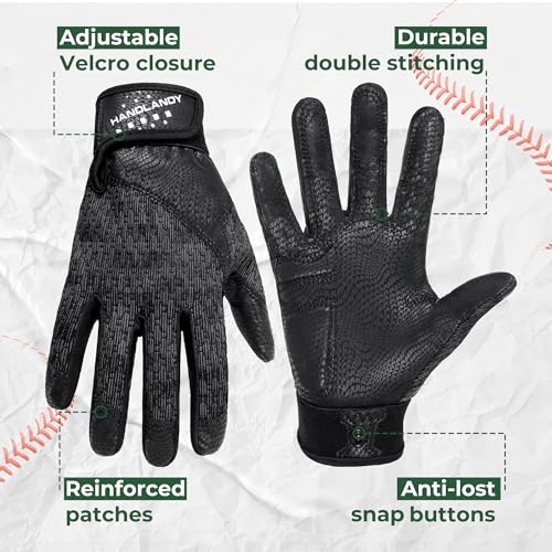 Image of HANDLANDY Baseball Batting Gloves for Adult Youth, Grip Breathable Softball Batting Gloves Fit Men Kids Boys Girls