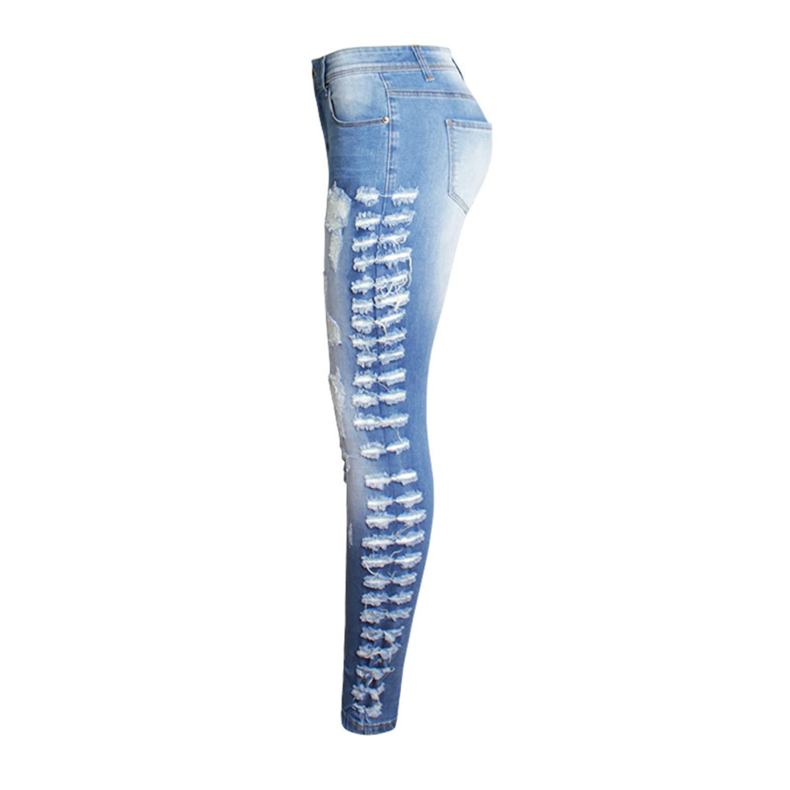 Ropa De Mujer Jeans con Agujeros, Corte Ajustado, Jeans Elásticos Y Pierna Pequeña.