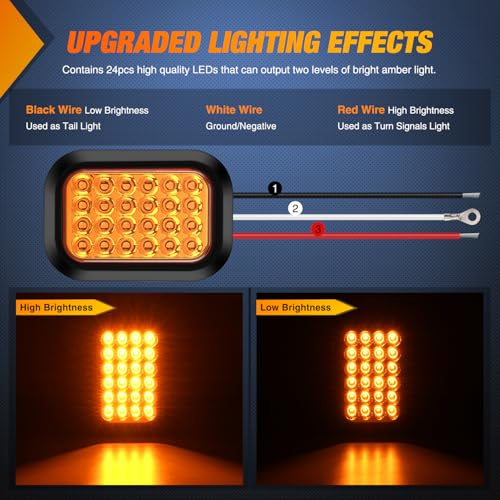 Image of Nilight 5 inch X 3 inch Rectangular Trailer Tail Light 2 PCS Amber 24 LED