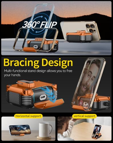 Image of Pohgelan for AirPods Pro 3 Case with Safety Lock-Orange | Carbon Fiber Texture Cover,Magnetic Automatic Lock with Cleaning Kit&Keychain,Compatible with Magsafe