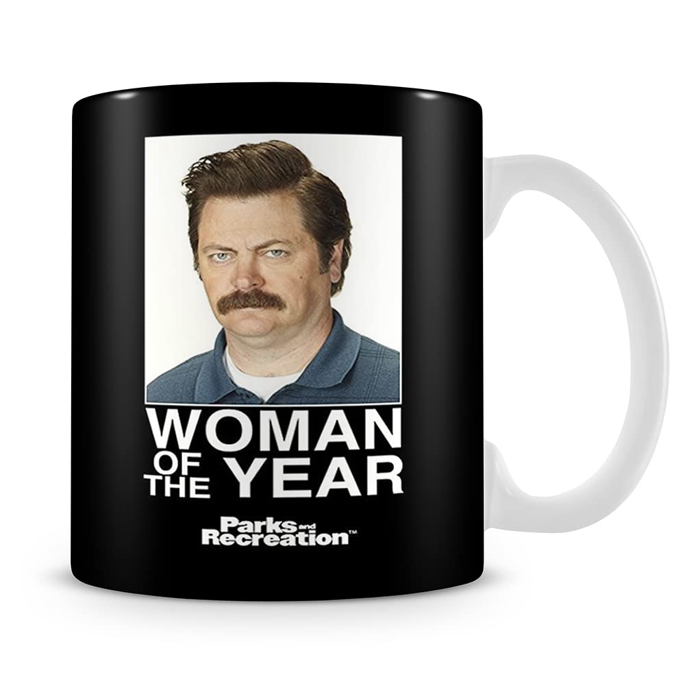 Giftme Ron Swanson Woman of The Year Birthday, Secret Santa Unique 11oz White Ceramic Mug Coffee Tea Mug.
