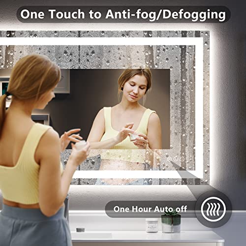 Image of 48x32 Inch LED Bathroom Mirror with Lights Front and Backlit Lighted Vanity Mirror for Bathroom Wall with 3 Colors Dimmable Anti-Fog Memory Shatter-Proof IP54 Waterproof Horizontal /Vertical