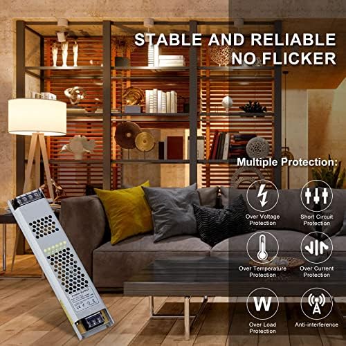 VARICART Ultra Slim LED Transformer 24V LED Driver 150W 6.25A, 240 to 24 Volt Transformer, Constant Voltage Switching LED Strips Light Power Supply, Low Voltage PSU Adaptor for LED light Cabinet Light