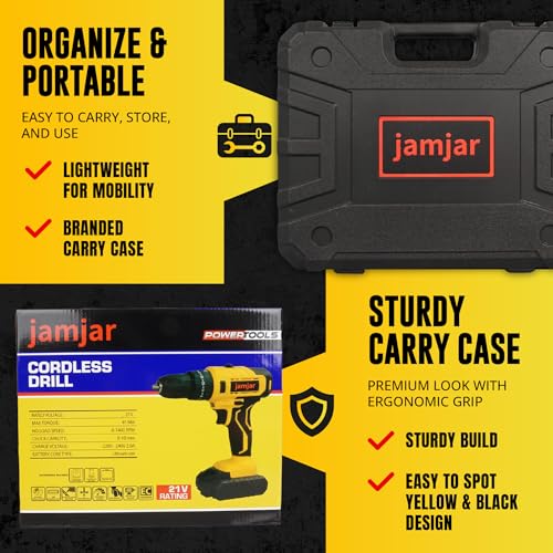 21V Cordless Drill Set with 86 Tools – Jamjar DIY Kit with 2 Batteries & Case 6 21V Cordless Drill Set with 86 Tools – Jamjar DIY Kit with 2 Batteries & Case - Image 6