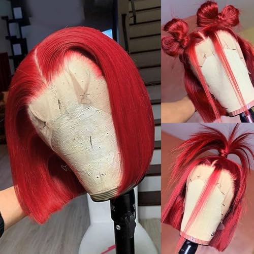 Burgundy Red Bob Lace Front Wigs Human Hair Straight 13X4 HD Transparent Red Burgundy Bob Lace Front Wig Human Hair Wear and Go Glueless Wig Pre Plucked 8 Inch Hd Lace Frontal Wigs for Black Women