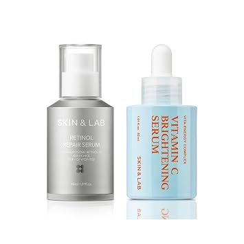 [SKIN&LAB] Brightening and Wrinkle Care Skincare Set Includes Vitamin C Serum and Retinol Serum