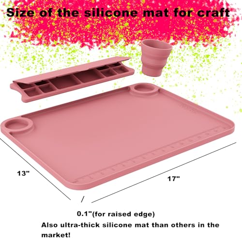 Image of Svartur Silicone Painting Mat with Removable Paint Palette and Cup, Coral Pink
