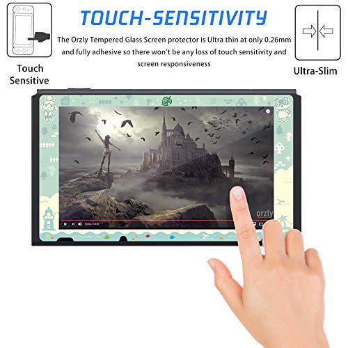 RHOTALL Screen Protector for Nintendo Switch, Animal Crossing Design Border Tempered Glass Film, Transparent HD Clear Anti-Scratch 9H Hardness Bubble-Free