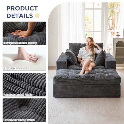 Image of MAXYOYO Sectional Sofa Couch and Chaise Lounge, L Shaped Modern Cloud Couch with Ottoman, Comfy Sofa with Layered Cushion, Tufted Upholstered Sleeper Chair for Living Room, No Assembly Required, Grey